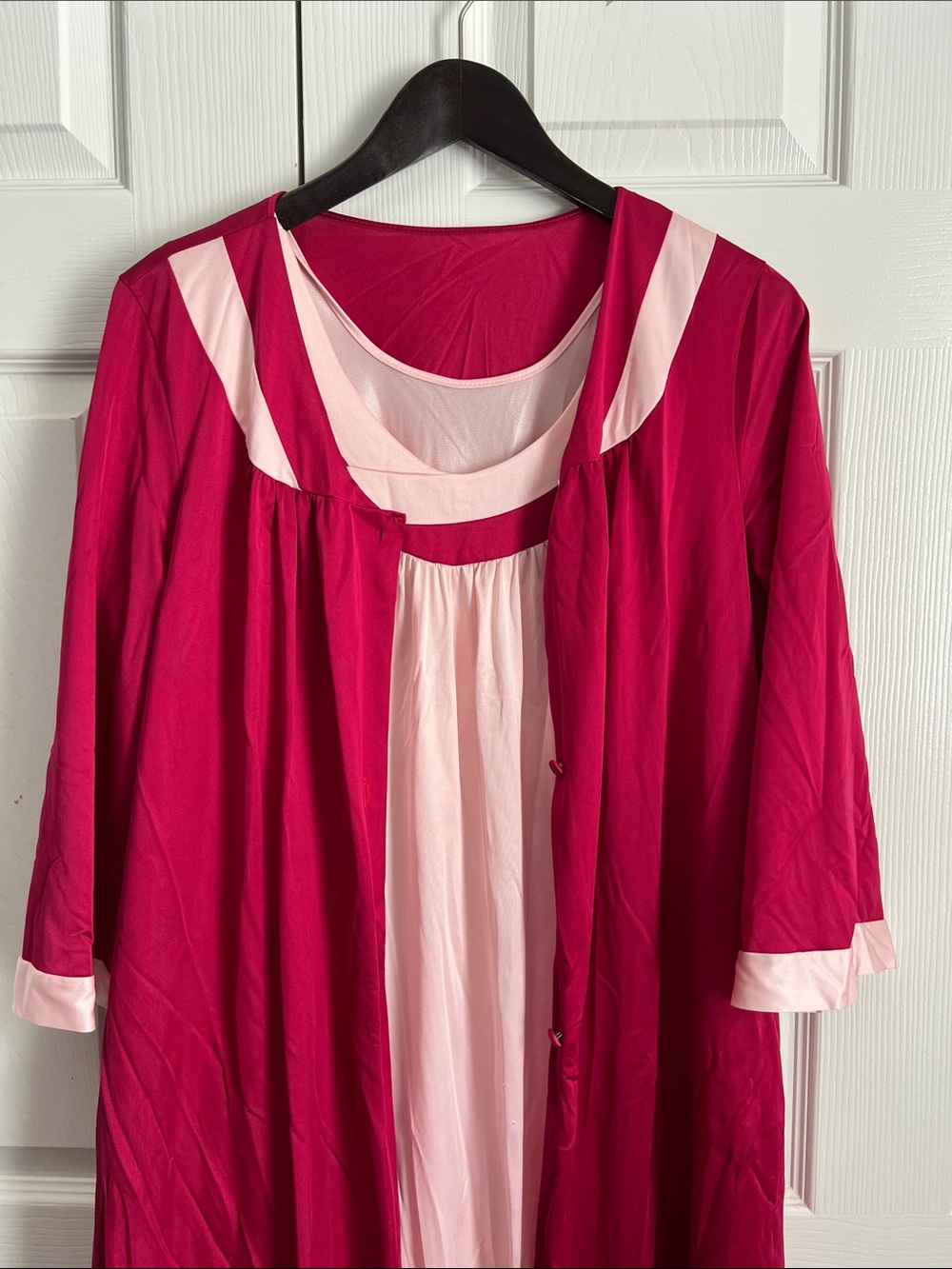 Sleeveless Light Pink nightgown with Burgundy Trim and cover.